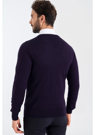 Heyss Mürdüm V Yaka Yünlü Erkek Triko Kazak Mürdüm