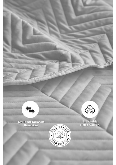 Evlen Home Ross %100 Pamuk Tek Kişilik Yatak Örtüsü Pike Takımı Kapitone Çizgili Günlük Yıkanabilir Gri Gri