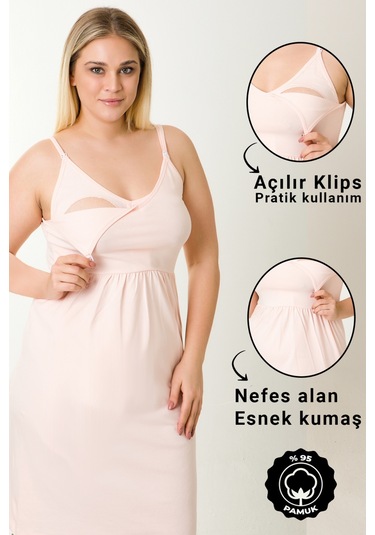 Parlingerie Hamile Lohusa Geceliği İp Askılı Somon