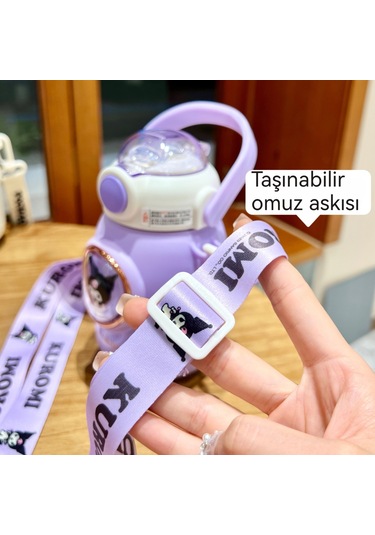 Lyon Kulomiçocuk Sevimli Hasır Termos Bardağı Mor