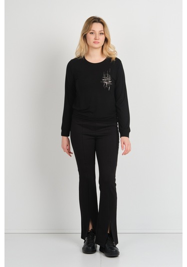 Sistas Kadın Taş Ve Boncuk Süslemeli Uzun Kollu Bluz 24589 Siyah Siyah