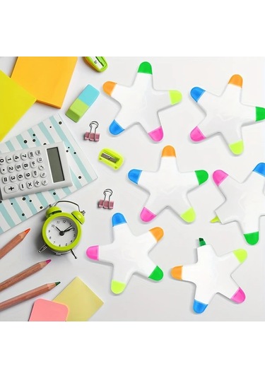 Willowhaven 10lu Yıldız Fosforlu Kalem Paketi 5i1 Açık Desenli Okul Ofis Parti Hediyesi Beş Köşeli Yıldız - 10 Parça