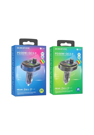 Borofone Bc47 Might Pd30w Qc3.0 Araba Bluetooth Fm Verici Metal Gri