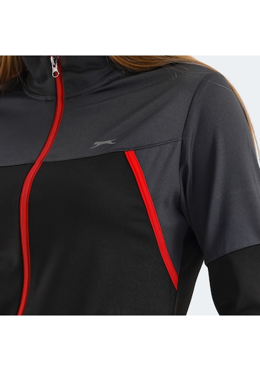 Slazenger ROCKSTAR Kadın Fermuarlı Dik Yaka Cepli Siyah Eşofman Takımı