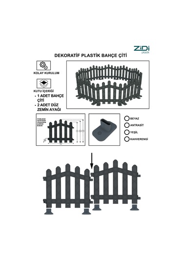 Dekoratif Plastik Alan Oluşturma ve Bahçe Çiti 1 ADET ÇİT (Y: 50 CM / G: 55 CM) Sert Zemin Ayaklı - Antrasit Gri