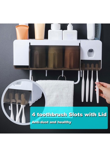 Geeksen "çok Amaçlı Duvar Askılı Diş Fırçası Ve Macun Sıkacağı - Banyo Organizer, Yer Tasarruflu Havlu Bardak Askısı" Diğer