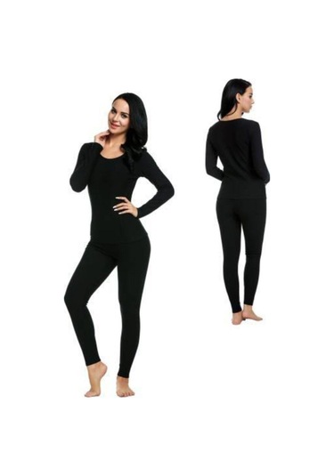Kadın Siyah Termal Fanila Ve Tayt Takım Siyah