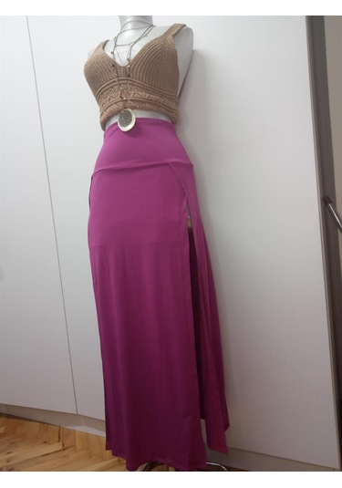 Terry Pau Tp101055 Fuşya Uzun Derin Yırtmaçlı Etek Fuşya