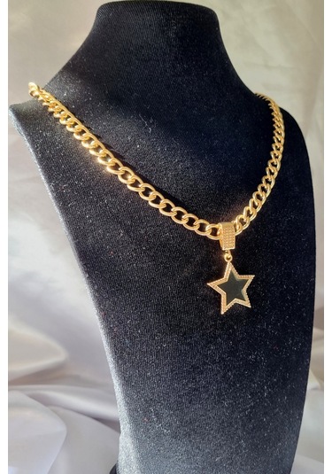 Trade Bazaar Kadın Siyah Yıldız Zirkon Taşlı Çelik Kolye