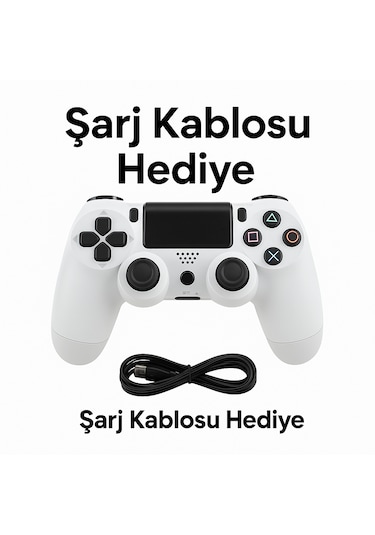 Ps4 Kolu Kablosuz Şarj Edilebilir Ergonomik Titreşmli Beyaz