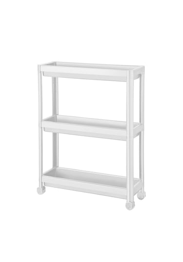 3 Katlı Tekerlekli Beyaz Mutfak Rafı, Kitaplık, Düzenleyici Açık Beyaz