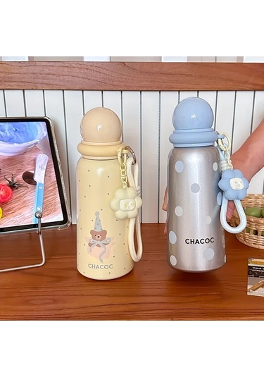 Brightnova Şık Yalıtımlı Su Matarası Kırmızı Panda Desenli, Sızdırmaz Termos Bardak 07 Beyaz