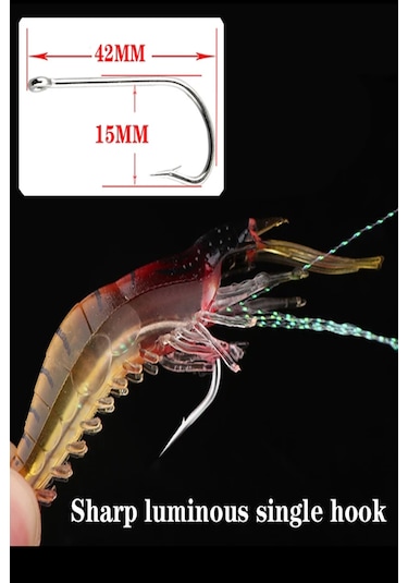 Karides Shrimp Silikon Balık Yemi Kırmızı Fosforlu Kancalı Modifiyeli 7.5 Cm 12 Gr