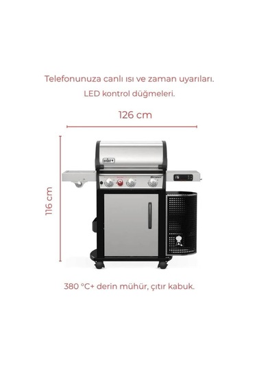 Weber Spirit Spx-335 Smart Gazlı Barbekü 3 Brülör Xl Sear Zone Weber Connect-177 Siyah