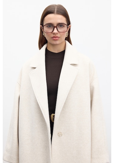 Düz Kapama Kaşe Kaban Bej Bej