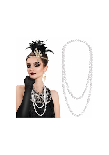 1920 Gatsby İnci Kolye Vintage Uzun Beyaz İnci Kolye