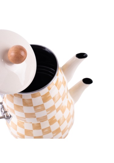 Beige Emaye Çaydanlık Krem