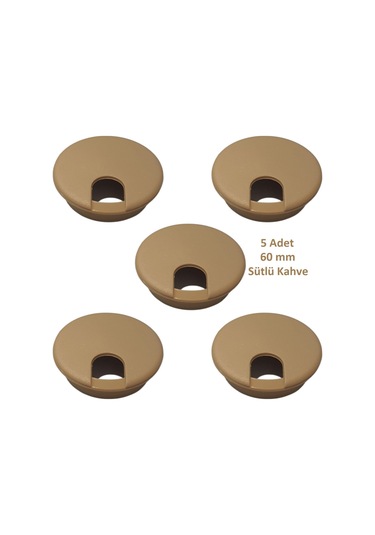 Masa Üstü Kablo Kanalı Deliği Kapağı, Sütlü Kahve, Masa Kapağı, 6 Cm, 5 Adet