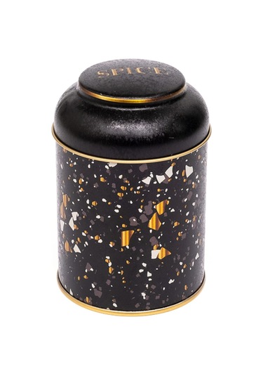 Terrazzo Black Desenli Yuvarlak Metal Kutu, 9 X 11 Cm, 0.6 Lt