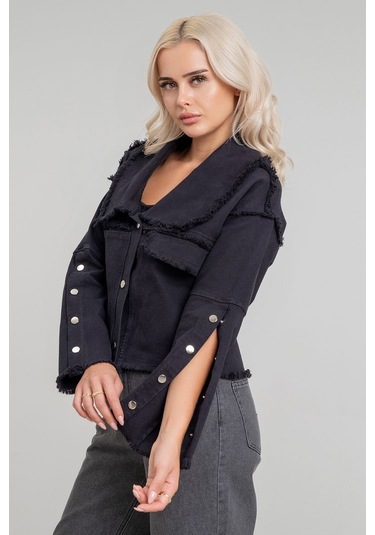 Kadın Power Likralı Pamuklu Kumaş Kol Ve Önü Çıt Çıtlı Pis Dikişli Mont Siyah