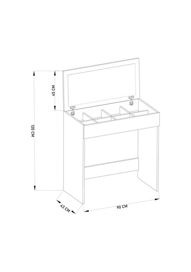 Df02113 Kapaklı Aynalı Bölmeli Puflu Makyaj Masası Atlantik Çam