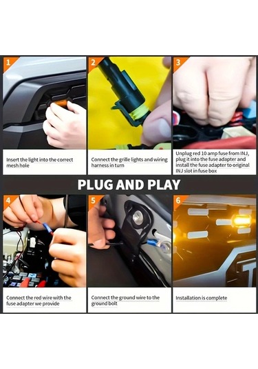 Xuweiwei 1 Ton 5 Çoğu Araç İçin 5li 1 Arada Ön Izgara Süsleme Kiti Siyah 12v Kabin Sarı Kehribar Led Yüksek Parlaklık