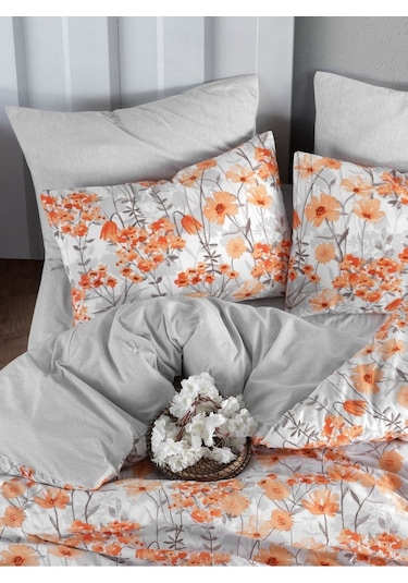 Mystory Home  Lastikli Çarşaflı Çift Kişilik Nevresim Takımı Naranja Turuncu