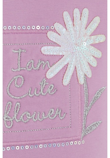 Breeze Kız Çocuk Uzun Kollu Elbise Pullu Çiçek Baskılı 3-8 Yaş, Lila Lila