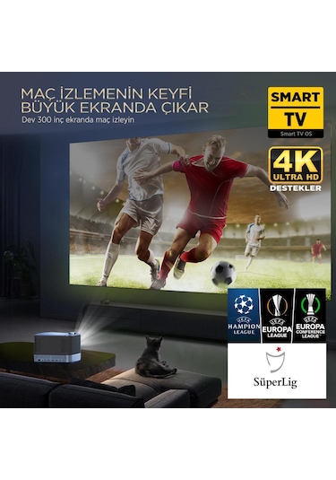 Vankyo Aurzen Boom 3 WiFi + Bluetooth 300 Inç 4K Smart TV Projeksiyon Cihazı Siyah