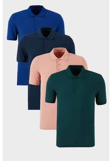 Buratti Pamuklu Regular Fit Düğmeli Polo Yaka 5'Li Paket Erkek T Shirt 5902127S5 Haki-Indigo-Saks-Yeşil-Pudra