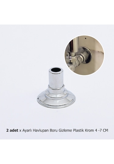Krom Kaplama Çelik Havlupan + 2 Adet Pex Köşe Vana + 2 Adet Boru