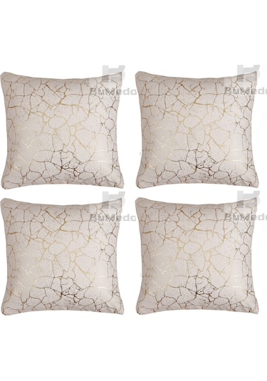 Soho Kumaş Altın Varak Desenli Dekoratif 4'lü Kırlent Yastık Kılıfı Seti - 42 X 42 Cm Krem