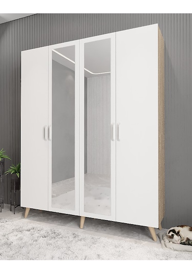 Açelya Aynalı Portmanto Vestiyer Ayakkabılık Meşe Beyaz - M2 160cm Meşe Beyaz