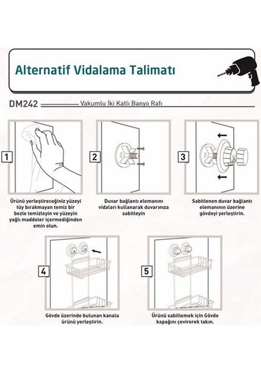 Geseus Va Kumlu Iki Katlı Banyo Rafı Şampuanlık Delme Vida Matkap Çok Renkli