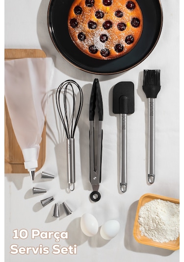 Porsima 3162 10 Parça Pasta Ve Tatlı Servis Seti Kek Pasta Şekillendirme Araçları Siyah Siyah