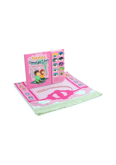 Namaz Öğreten Sesli Cihazlı Kitap Tesbihli Kızımın Çocuk Seccadesi Seti Pembe