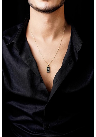 14 Ayar Altın Külçeli Çubuk Zincir Erkek Kolye Pembe Altın