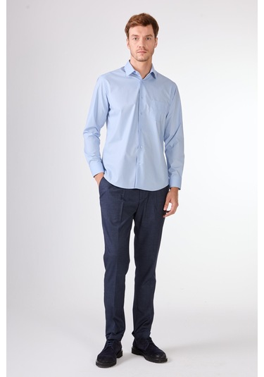 Mavi Düz Erkek Gömlek - Regular Fıt Mavi