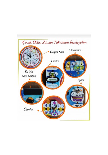 Gezegen Temalı Çocuk Odası Duvar Saati - Gerçek Saatli Duvar Takvimi