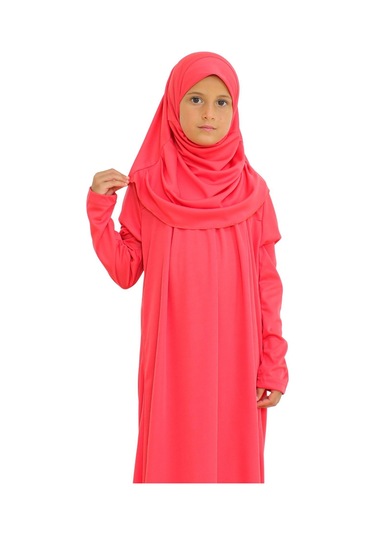 İki Parça Çocuk Elbisesi Seti Eşarp İle Takım Kırmızı