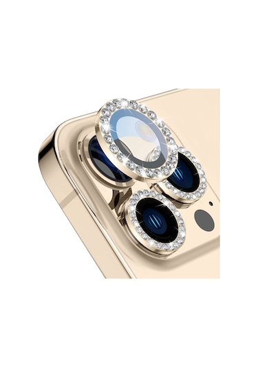 Buff İphone Uyumlu 14 Pro / 14 Pro Max Diamond Lens Koruyucu Gold