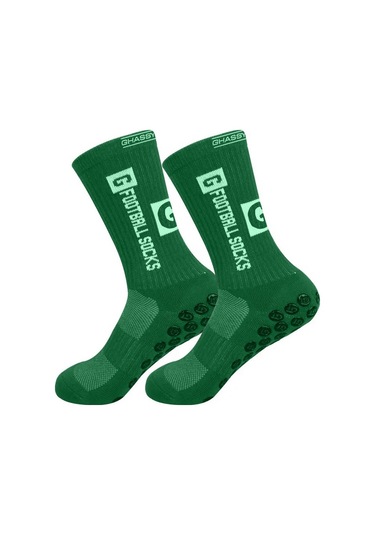 Ghassy Co. Erkek Kaydırmaz Tabanlı Futbol Koşu Fitness Pamuklu Spor Çorabı Yeşil