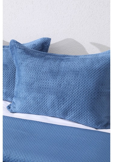 Lidia Kadife Çift Kişilik Yatak Örtüsü Takımı - Petrol