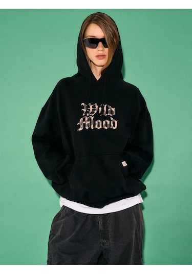 Tvoe Oversize Kapüşonlu Sweatshirt, Kadife Baskılı Kapüşonlu Oversize Sweatshirt, Kadife Baskılı 274308545 Siyah