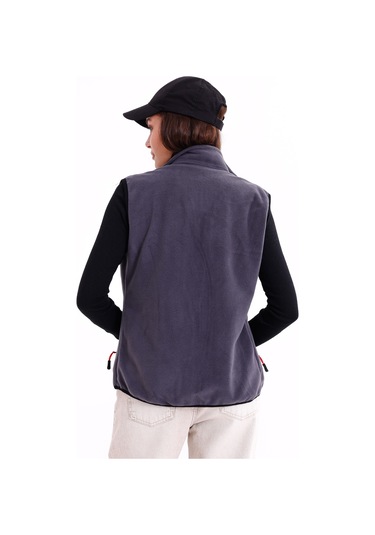 Monox Kadın Slim Fit Tam Fermuarlı Polar Yelek Füme