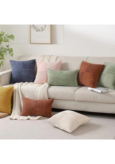 Trendooze Sunshine022 2 Adet Kadife Yastık 40x60 Cm Bej Renk Yatak Odası Oturma Odası Bej