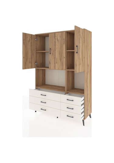 Hyperion Dolap 6 Raflı 6 Çekmeceli 3 Kapaklı 132x44x195 Çam-ç... Çam