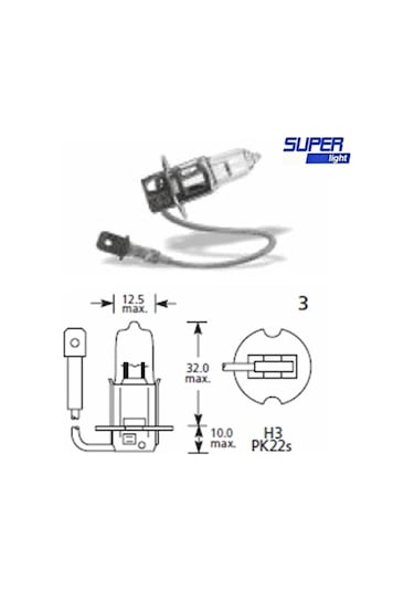 Super Light H3 Halojen Far Ampülü 12 Volt 60-55 Watt