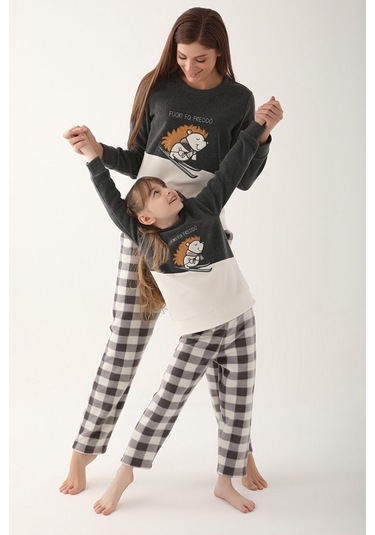 Arnetta Fa Fredo Koyu Gri Kadın Uzun Kol Pijama Takım