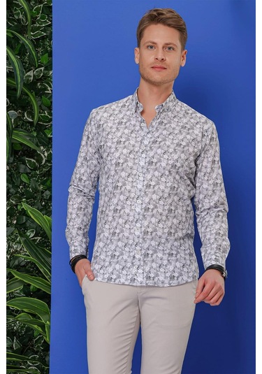 G 1542 Slim Fit Gri Klasik Gömlek Gri